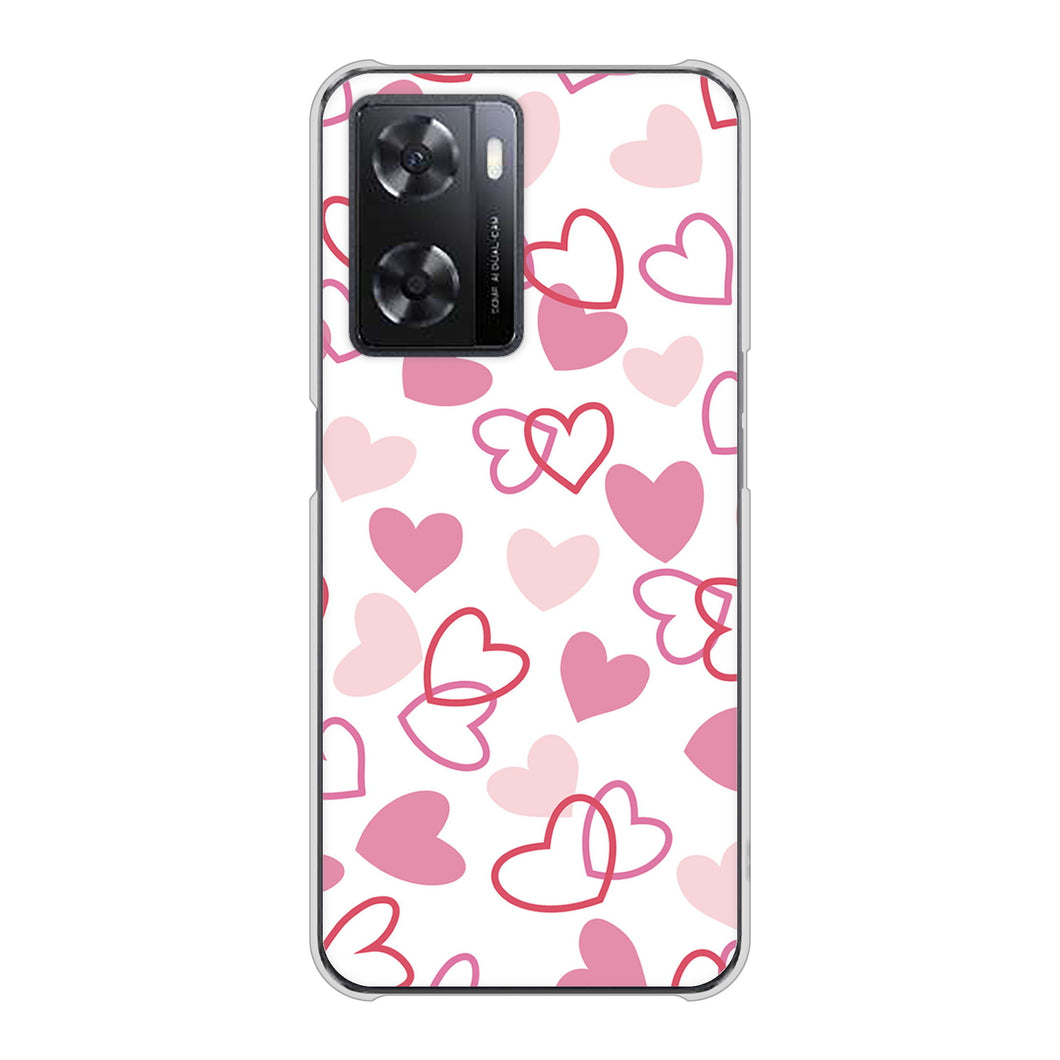 OPPO A77 高画質仕上げ 背面印刷 ハードケース【VA929 ハートがいっぱい ピンク】