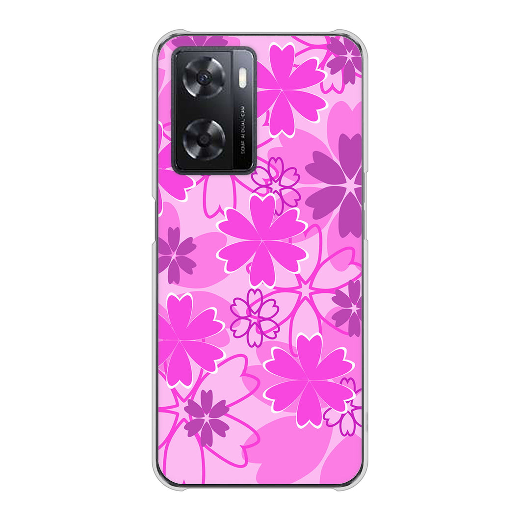 OPPO A77 高画質仕上げ 背面印刷 ハードケース【VA961 重なり合う花 ピンク】