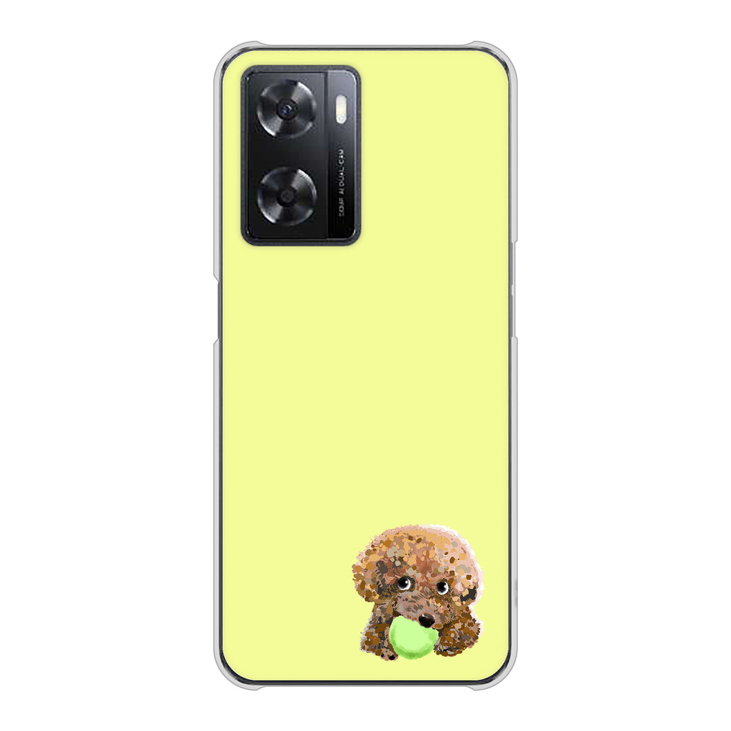 OPPO A77 高画質仕上げ 背面印刷 ハードケース【YJ056 トイプードル&ボール(イエロー)】