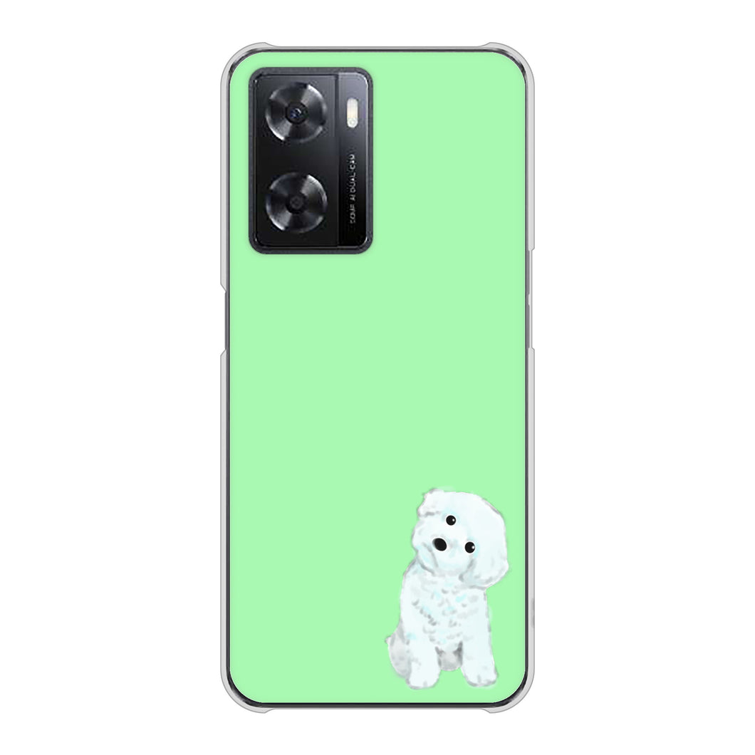 OPPO A77 高画質仕上げ 背面印刷 ハードケース【YJ071 トイプードルホワイト(グリーン)】