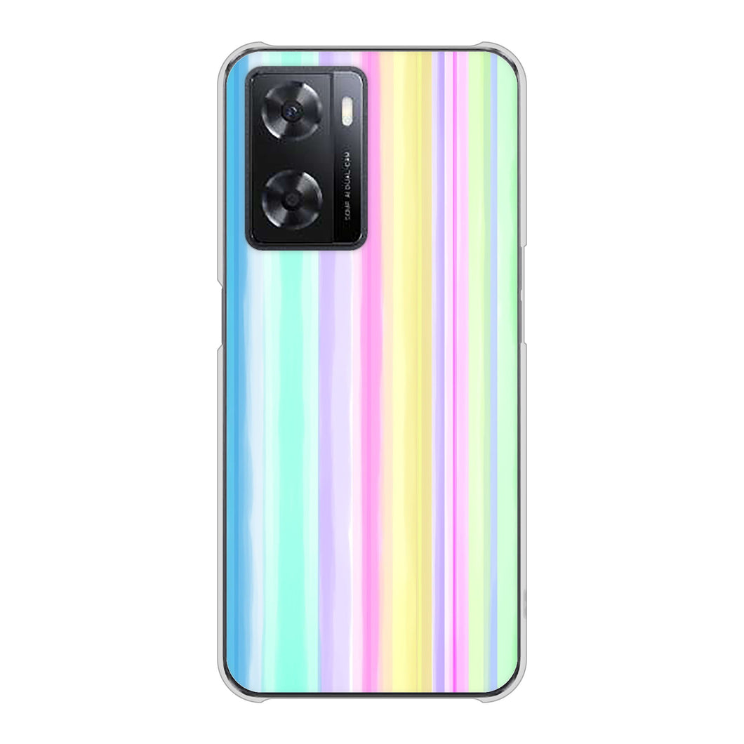 OPPO A77 高画質仕上げ 背面印刷 ハードケース【YJ313 ストライプ レインボー】