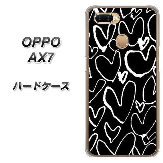 OPPO（オッポ） AX7 高画質仕上げ 背面印刷 ハードケース【1124 ハート BK＆WH】