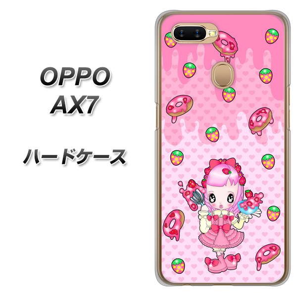 OPPO(オッポ) AX7 高画質仕上げ 背面印刷 ハードケース【AG816 ストロベリードーナツ(水玉ピンク)】