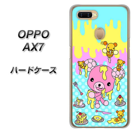 OPPO（オッポ） AX7 高画質仕上げ 背面印刷 ハードケース【AG821 ハニベア（水玉水色）】