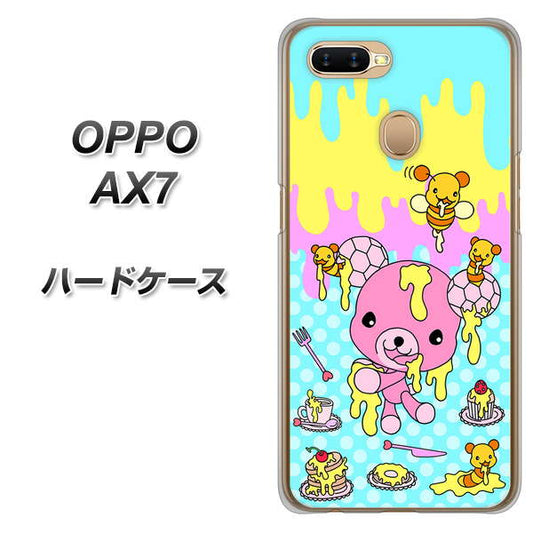 OPPO(オッポ) AX7 高画質仕上げ 背面印刷 ハードケース【AG821 ハニベア(水玉水色)】