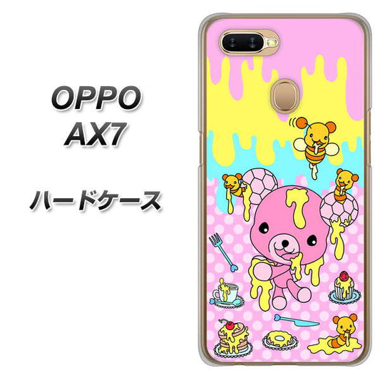 OPPO（オッポ） AX7 高画質仕上げ 背面印刷 ハードケース【AG822 ハニベア（水玉ピンク）】