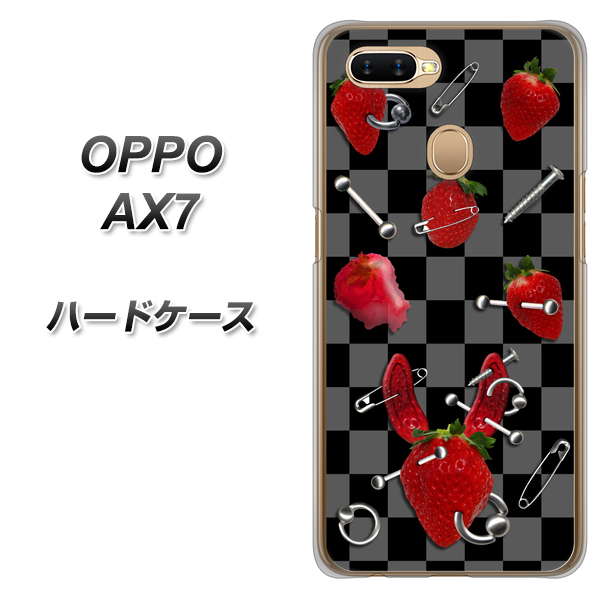 OPPO(オッポ) AX7 高画質仕上げ 背面印刷 ハードケース【AG833 苺パンク(黒)】
