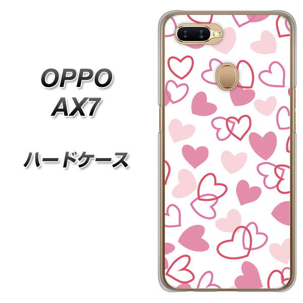 OPPO(オッポ) AX7 高画質仕上げ 背面印刷 ハードケース【VA929 ハートがいっぱい ピンク】