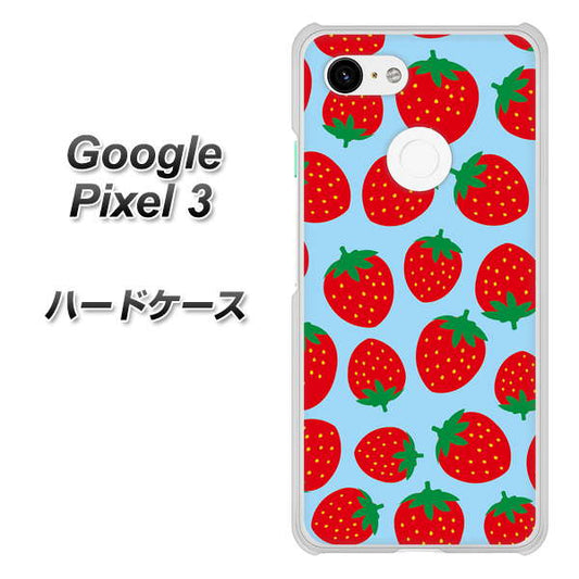 Google Pixel 3 高画質仕上げ 背面印刷 ハードケース【SC814 小さいイチゴ模様 レッドとブルー】