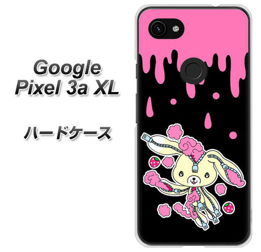 Google Pixel 3a XL 高画質仕上げ 背面印刷 ハードケース【AG814 ジッパーうさぎのジッピョン（黒×ピンク）】