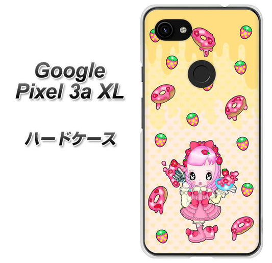 Google Pixel 3a XL 高画質仕上げ 背面印刷 ハードケース【AG815 ストロベリードーナツ（水玉黄）】