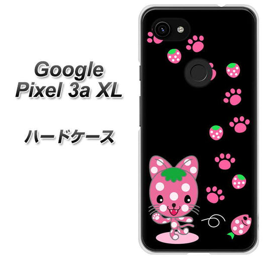 Google Pixel 3a XL 高画質仕上げ 背面印刷 ハードケース【AG820 イチゴ猫のにゃんベリー（黒）】