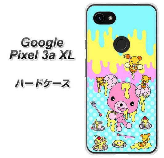 Google Pixel 3a XL 高画質仕上げ 背面印刷 ハードケース【AG821 ハニベア（水玉水色）】