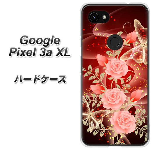 Google Pixel 3a XL 高画質仕上げ 背面印刷 ハードケース【VA824 魅惑の蝶とピンクのバラ】