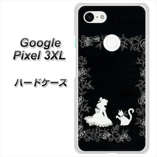 Google Pixel 3XL 高画質仕上げ 背面印刷 ハードケース【1097 お姫様とネコ（モノトーン）】