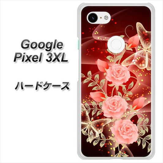 Google Pixel 3XL 高画質仕上げ 背面印刷 ハードケース【VA824 魅惑の蝶とピンクのバラ】