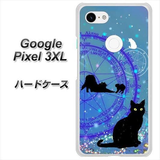 Google Pixel 3XL 高画質仕上げ 背面印刷 ハードケース【YJ327 魔法陣猫 キラキラ　かわいい】