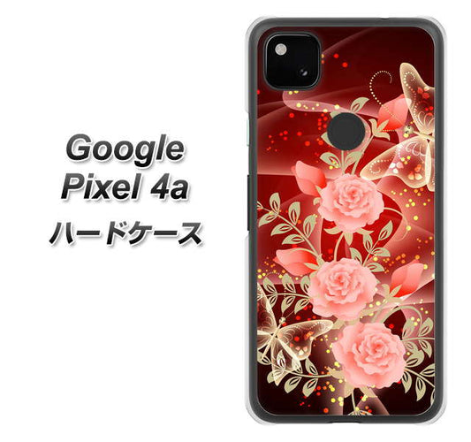 Google Pixel 4a 高画質仕上げ 背面印刷 ハードケース【VA824 魅惑の蝶とピンクのバラ】