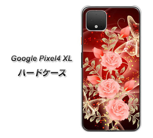 Google Pixel 4 XL 高画質仕上げ 背面印刷 ハードケース【VA824 魅惑の蝶とピンクのバラ】