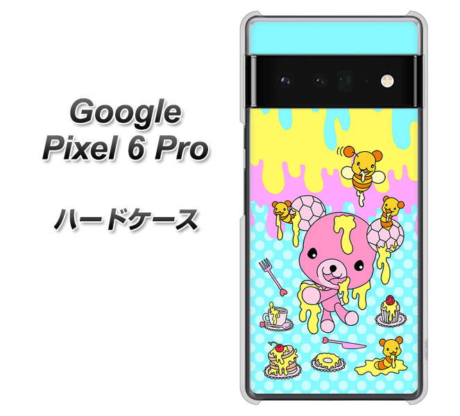 Google Pixel 6 Pro 高画質仕上げ 背面印刷 ハードケース【AG821 ハニベア(水玉水色)】
