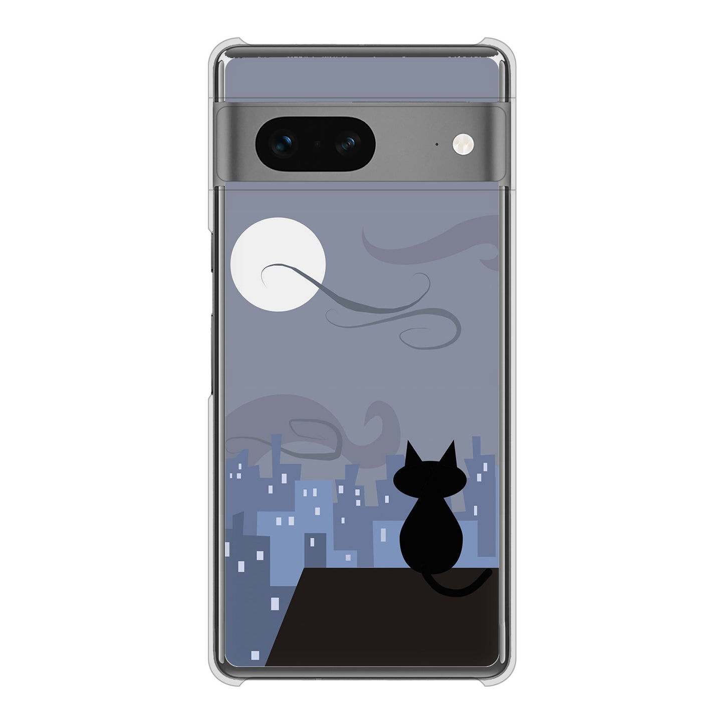 Google Pixel 7 高画質仕上げ 背面印刷 ハードケース 夜とネコ