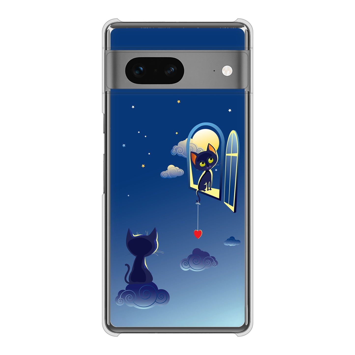 Google Pixel 7 高画質仕上げ 背面印刷 ハードケース 夜とネコ