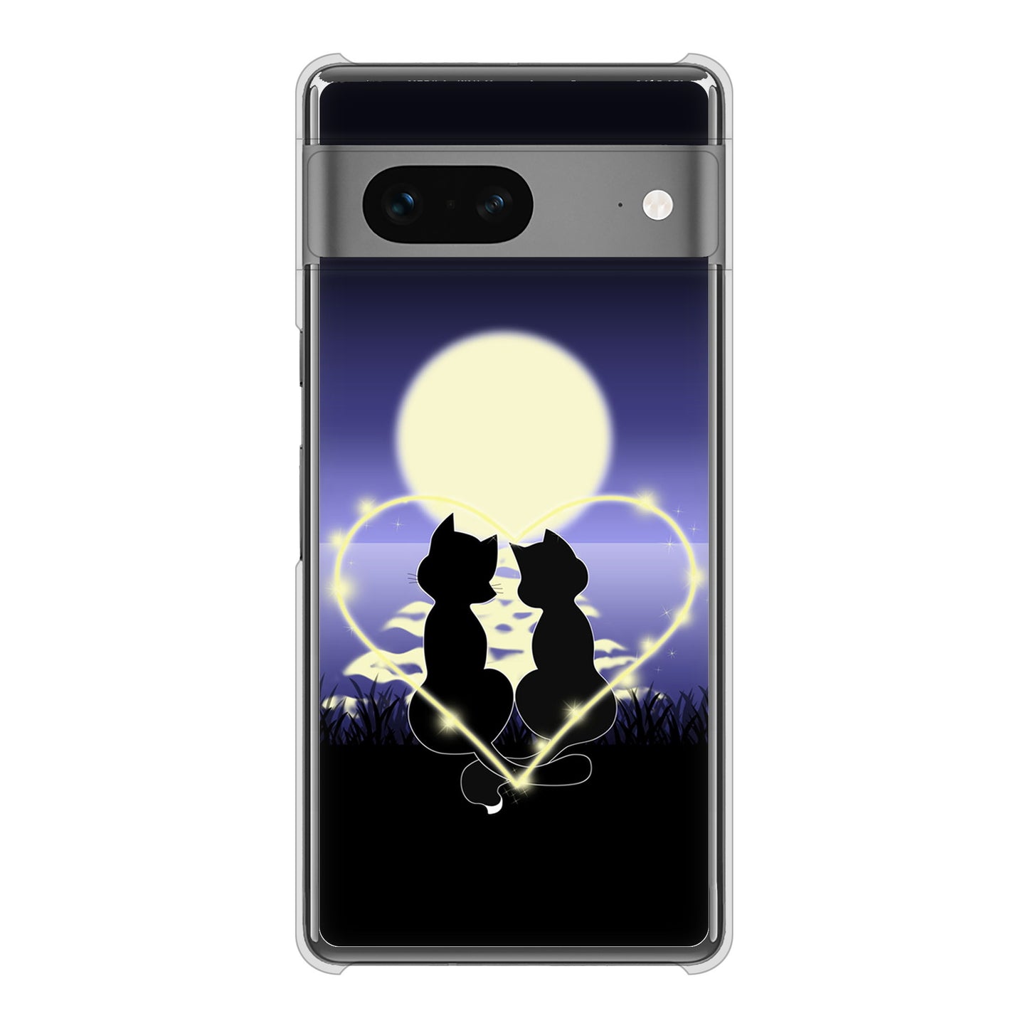 Google Pixel 7 高画質仕上げ 背面印刷 ハードケース 夜とネコ