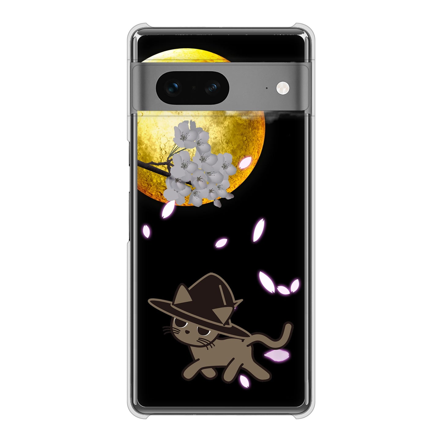 Google Pixel 7 高画質仕上げ 背面印刷 ハードケース 夜とネコ