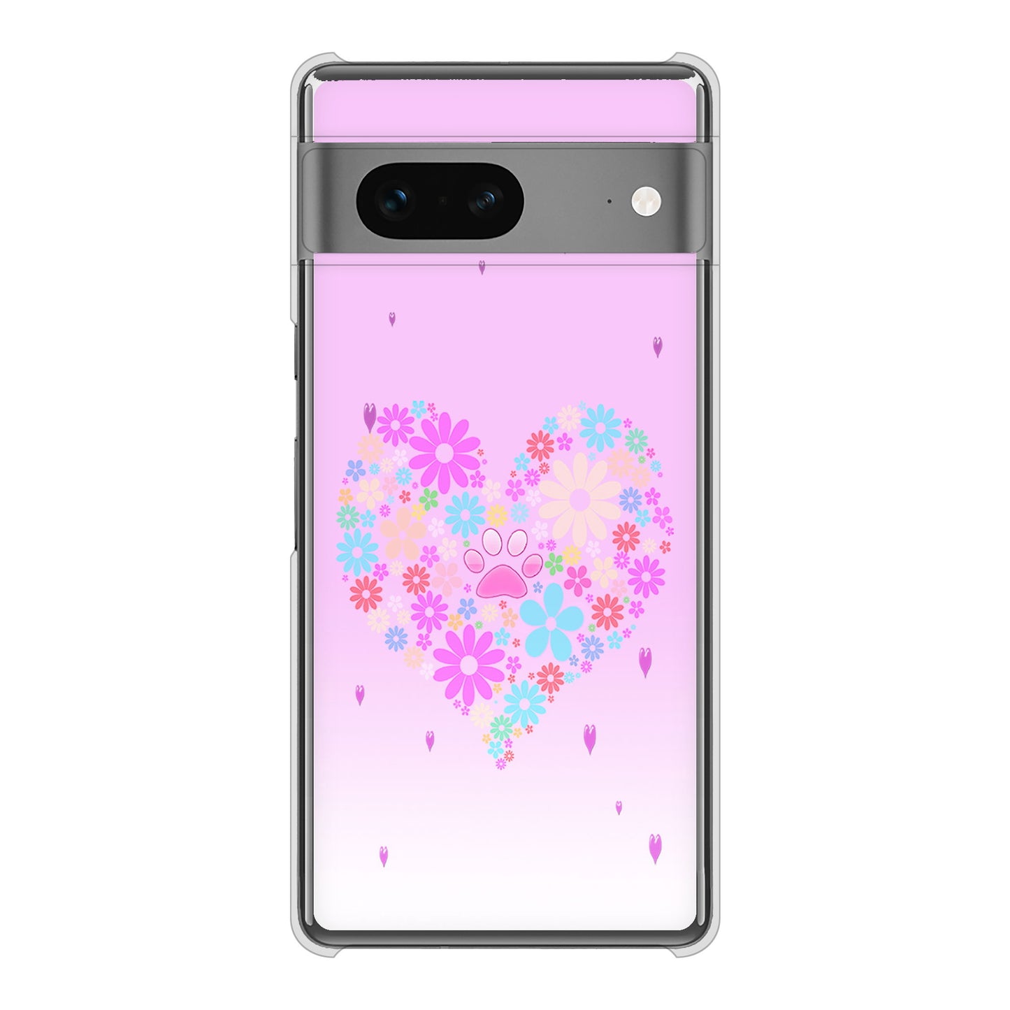 Google Pixel 7 高画質仕上げ 背面印刷 ハードケース ハートと肉球