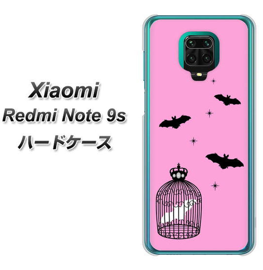 Xiaomi（シャオミ）Redmi Note 9s 高画質仕上げ 背面印刷 ハードケース【AG808 こうもりの王冠鳥かご（ピンク×黒）】