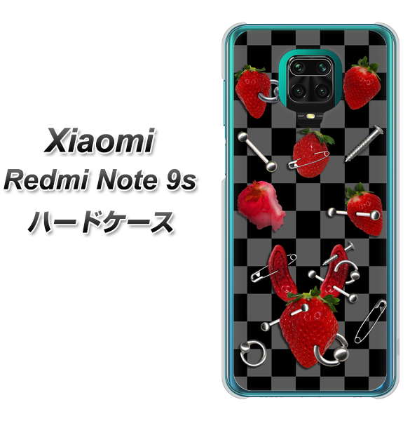 Xiaomi(シャオミ)Redmi Note 9s 高画質仕上げ 背面印刷 ハードケース【AG833 苺パンク(黒)】
