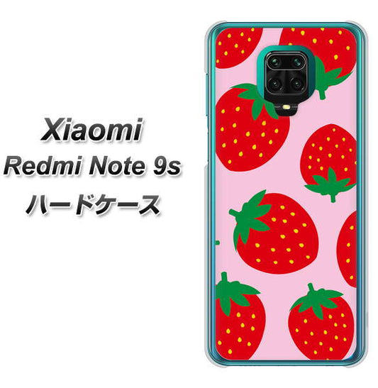 Xiaomi(シャオミ)Redmi Note 9s 高画質仕上げ 背面印刷 ハードケース【SC820 大きいイチゴ模様レッドとピンク】