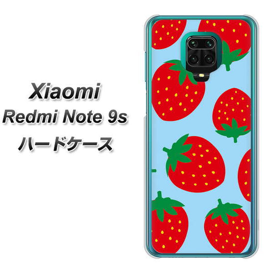 Xiaomi(シャオミ)Redmi Note 9s 高画質仕上げ 背面印刷 ハードケース【SC821 大きいイチゴ模様レッドとブルー】