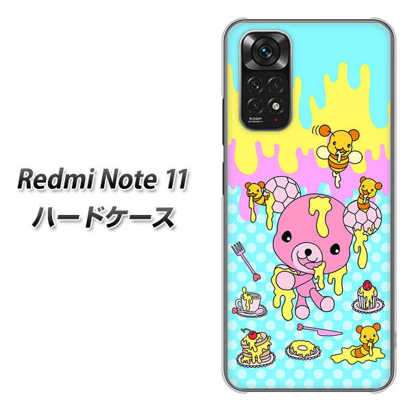 Redmi Note 11 高画質仕上げ 背面印刷 ハードケース【AG821 ハニベア(水玉水色)】