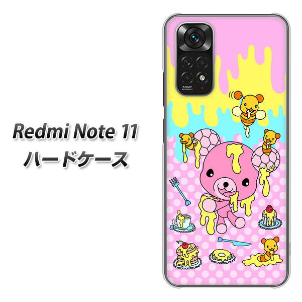 Redmi Note 11 高画質仕上げ 背面印刷 ハードケース【AG822 ハニベア(水玉ピンク)】