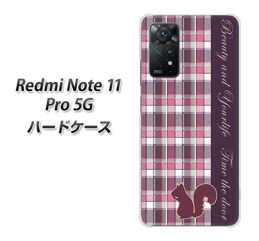 Redmi Note 11 Pro 5G 高画質仕上げ 背面印刷 ハードケース【519 チェック柄にリス】
