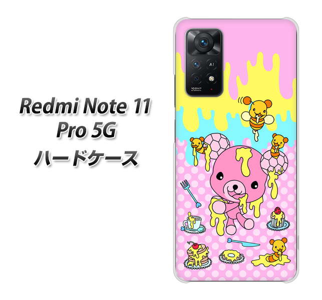 Redmi Note 11 Pro 5G 高画質仕上げ 背面印刷 ハードケース【AG822 ハニベア(水玉ピンク)】