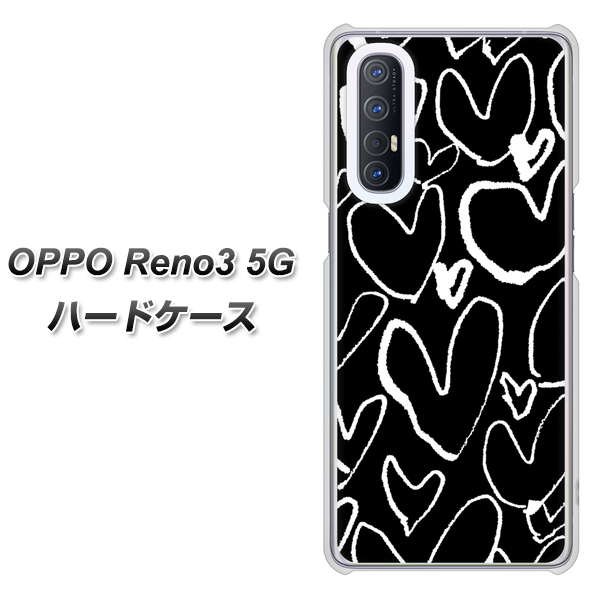 SoftBank OPPO Reno3 5G 高画質仕上げ 背面印刷 ハードケース【1124 ハート BK&WH】
