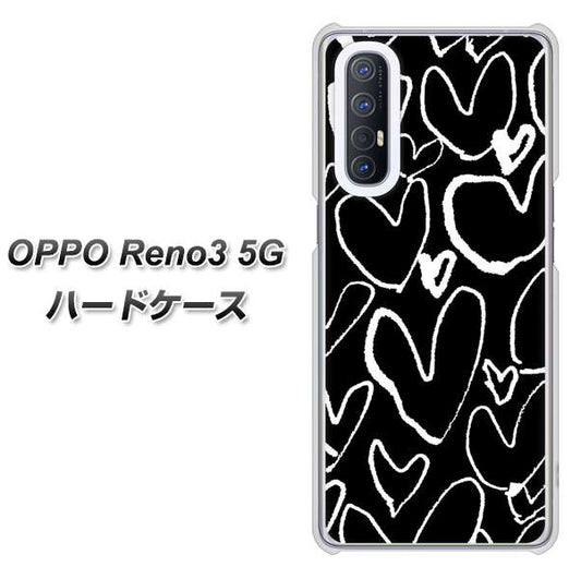 SoftBank OPPO Reno3 5G 高画質仕上げ 背面印刷 ハードケース【1124 ハート BK&WH】