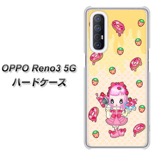 SoftBank OPPO Reno3 5G 高画質仕上げ 背面印刷 ハードケース【AG815 ストロベリードーナツ(水玉黄)】