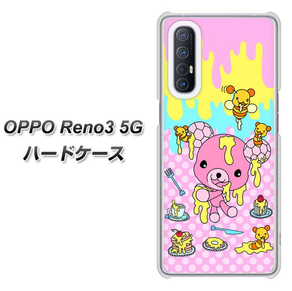 SoftBank OPPO Reno3 5G 高画質仕上げ 背面印刷 ハードケース【AG822 ハニベア(水玉ピンク)】