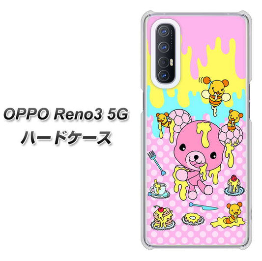 SoftBank OPPO Reno3 5G 高画質仕上げ 背面印刷 ハードケース【AG822 ハニベア(水玉ピンク)】