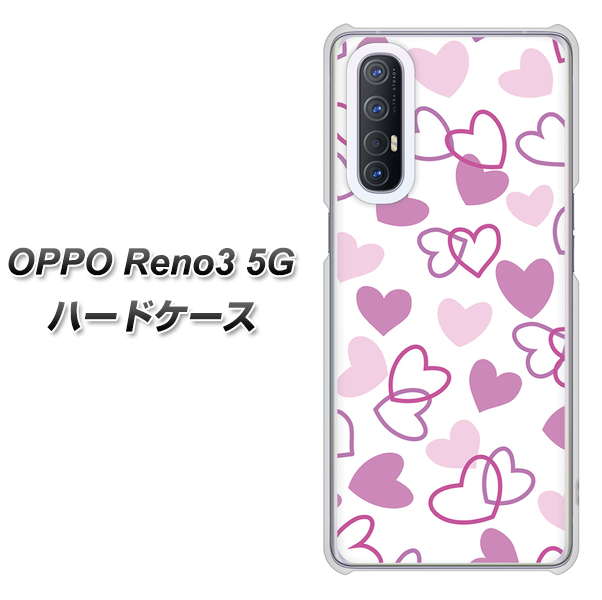 SoftBank OPPO Reno3 5G 高画質仕上げ 背面印刷 ハードケース【VA928 ハートがいっぱい パープル】
