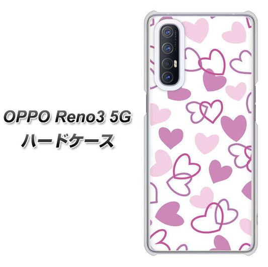 SoftBank OPPO Reno3 5G 高画質仕上げ 背面印刷 ハードケース【VA928 ハートがいっぱい パープル】