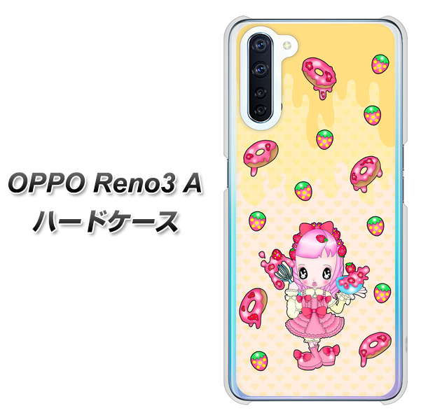SIMフリー OPPO Reno3 A 高画質仕上げ 背面印刷 ハードケース【AG815 ストロベリードーナツ(水玉黄)】