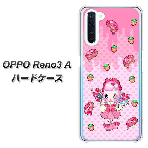 SIMフリー OPPO Reno3 A 高画質仕上げ 背面印刷 ハードケース【AG816 ストロベリードーナツ(水玉ピンク)】