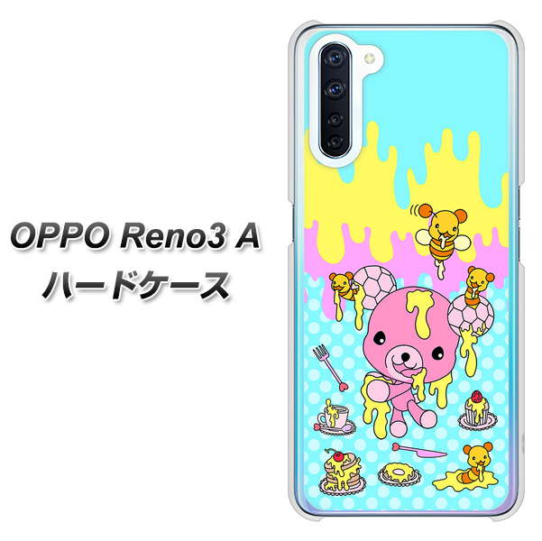 SIMフリー OPPO Reno3 A 高画質仕上げ 背面印刷 ハードケース【AG821 ハニベア(水玉水色)】