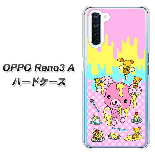 SIMフリー OPPO Reno3 A 高画質仕上げ 背面印刷 ハードケース【AG822 ハニベア(水玉ピンク)】