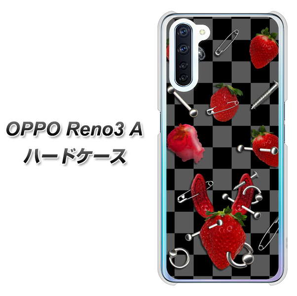 SIMフリー OPPO Reno3 A 高画質仕上げ 背面印刷 ハードケース【AG833 苺パンク(黒)】