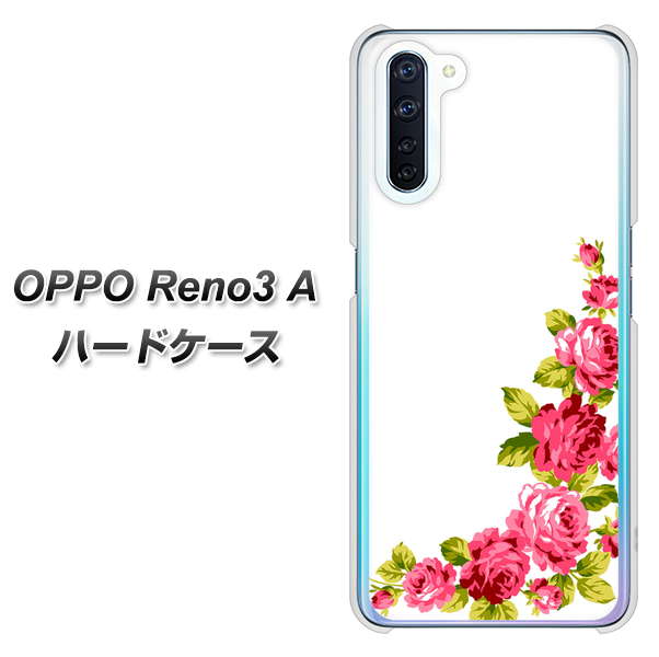 SIMフリー OPPO Reno3 A 高画質仕上げ 背面印刷 ハードケース【VA825 バラのフレーム(白)】